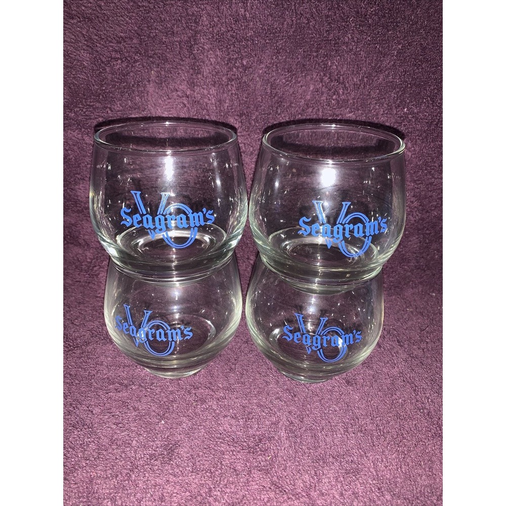Vintage Set of 4 Seagram’s VO Whiskey Old Fashioned-Rock-Lowball Glasses Barware